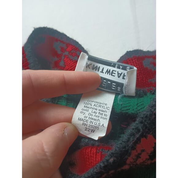 Vtg Knit Christmas Sweater Bear Wreath Mistletoe Classic Red Green 22W Holiday - Picture 3 of 4